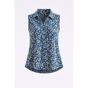 Liz Claiborne Sleeveless Button Down Blouse Blue Green Mosaic Print Large